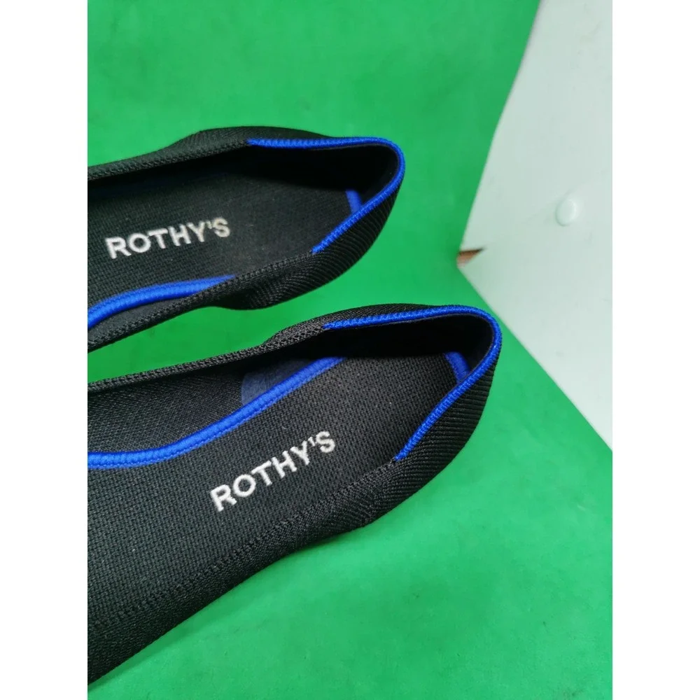 Rothy's The Point Flats Womens Slip On Black Blue Knit Pointed Toe Size 9.5